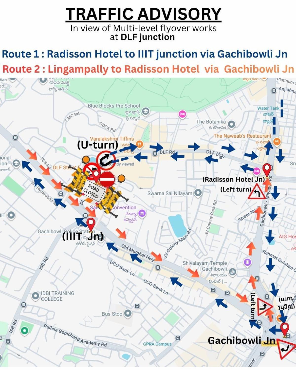 Traffic diversions implemented by the Cyberabad traffic police from July 1.